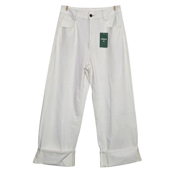 NWT Halara Flex High Waist Rolled Hem Wide Leg Stretchy Knit Jeans Size Medium - Picture 1 of 6